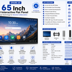 TechHubX Spark 65 Inch AI Interactive Flat Panel 4K Smart Board