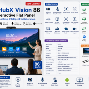 TechHubX Vision 86 Inch AI Interactive Flat Panel with 4K AI Camera and Microphone